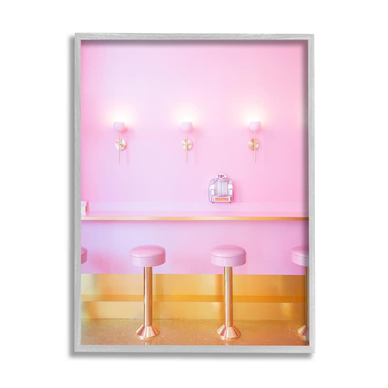 Stupell Pastel Pink Diner Framed Giclee Art Design by LISH Creative - 24 x 30 - Grey