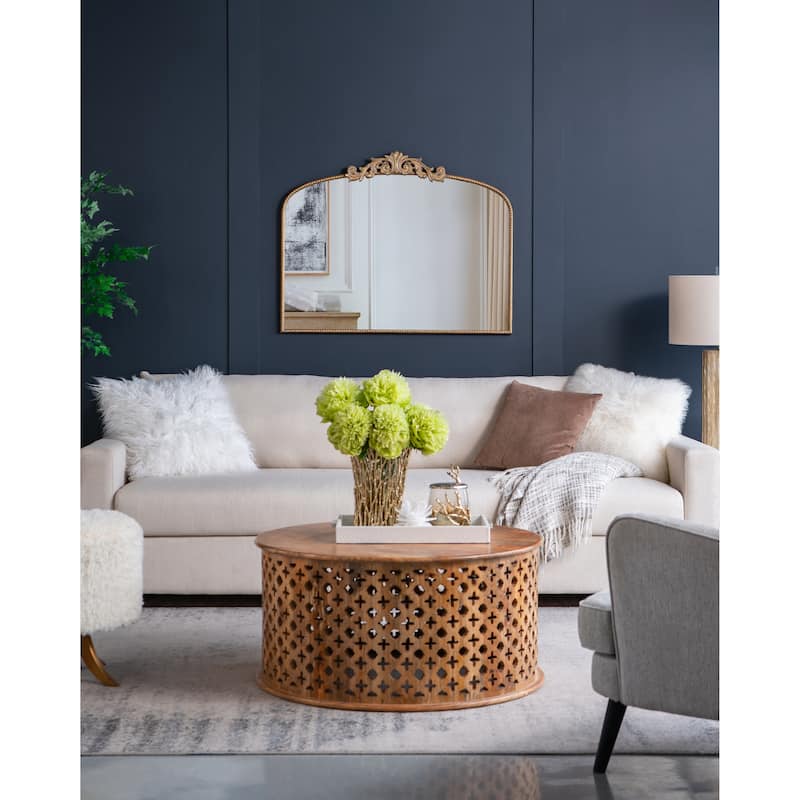 40" x 31" Classic Design Gold Arch Mirror and Baroque Inspired Frame - Gold