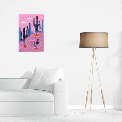 Wynwood Studio Nature and Landscape Pink Desert Cactus Purple and Pastel Violet Modern & Contemporary Wall Art Canvas Print