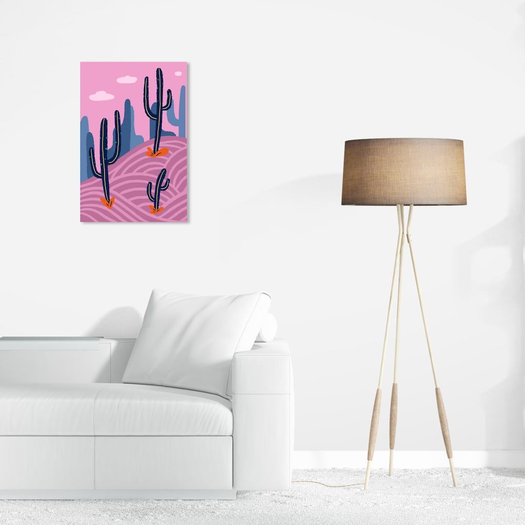 Wynwood Studio Nature and Landscape Pink Desert Cactus Purple and Pastel Violet Modern & Contemporary Wall Art Canvas Print