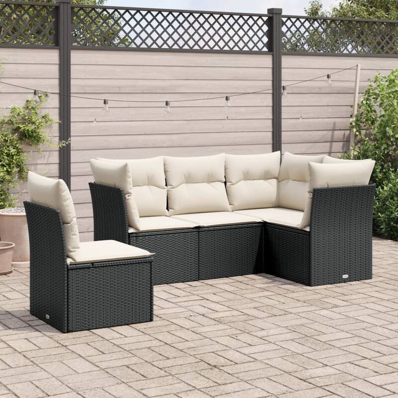 vidaXL Garden Sofa Set Black - Black and cream Large Without table