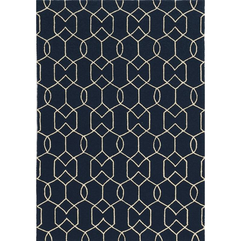 Libby Langdon Groovy Gate Indoor/Outdoor Area Rug - 7' Round - Navy