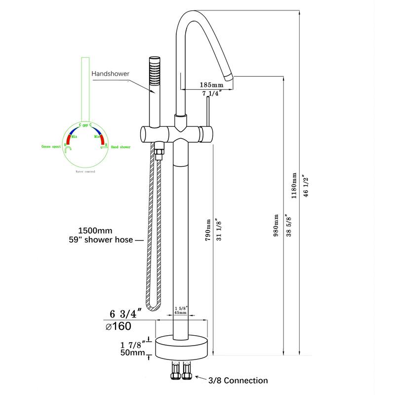 Topcraft Floor Mounted Bathtub Filler with Handheld Showerhead