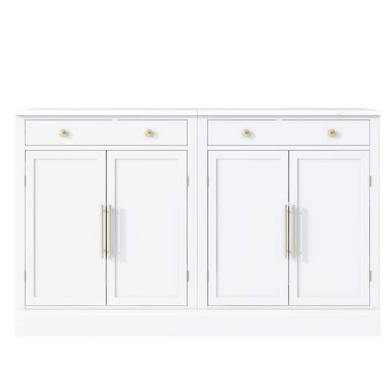 Roomfitters Modern Freestanding Kitchen Pantry, Buffet and Coffee Bar Cabinet, Set of 2, White
