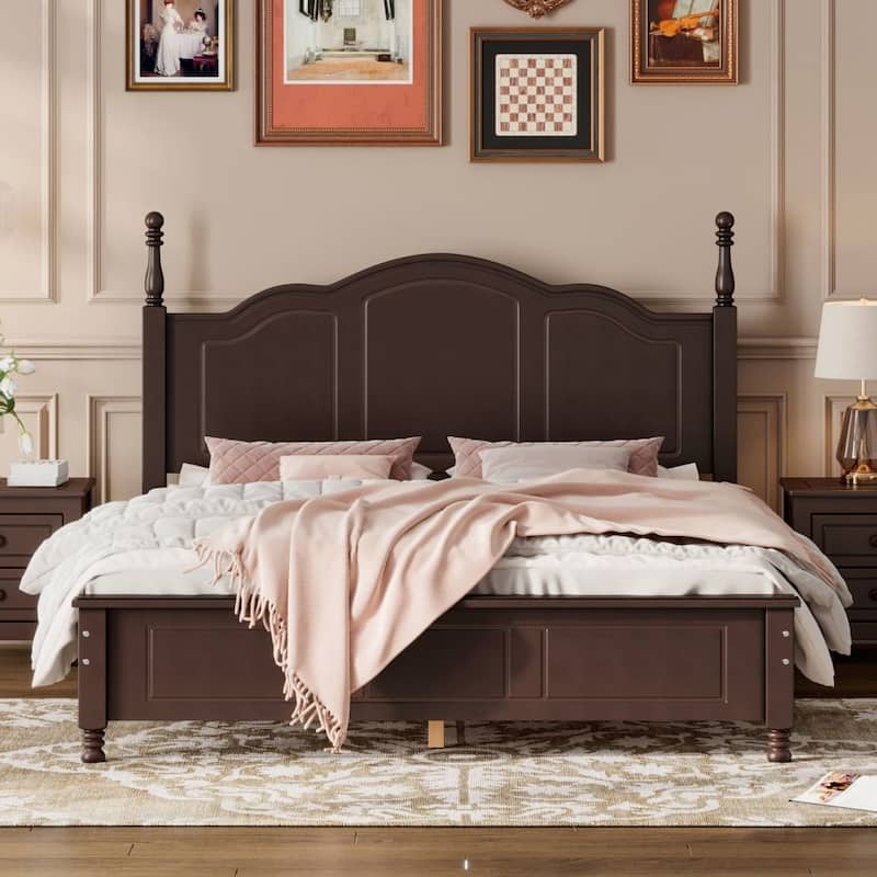 Queen Size Wood Platform Bed Frame,Retro Style Platform Bed - Dark Walnut