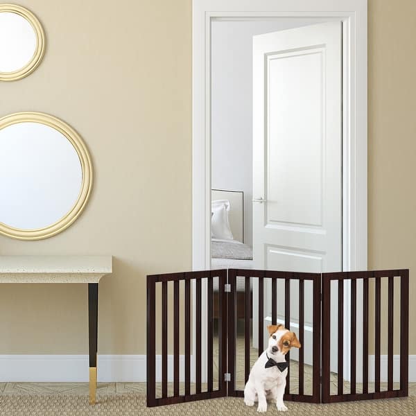 slide 2 of 18, 3-Panel Indoor Foldable Dog Gate - 55x24-Inch MDF Freestanding Pet Fence