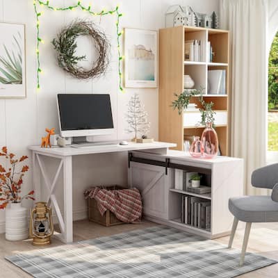 Furniture of America Brasnar 56-inch L-shape Storage Computer Desk