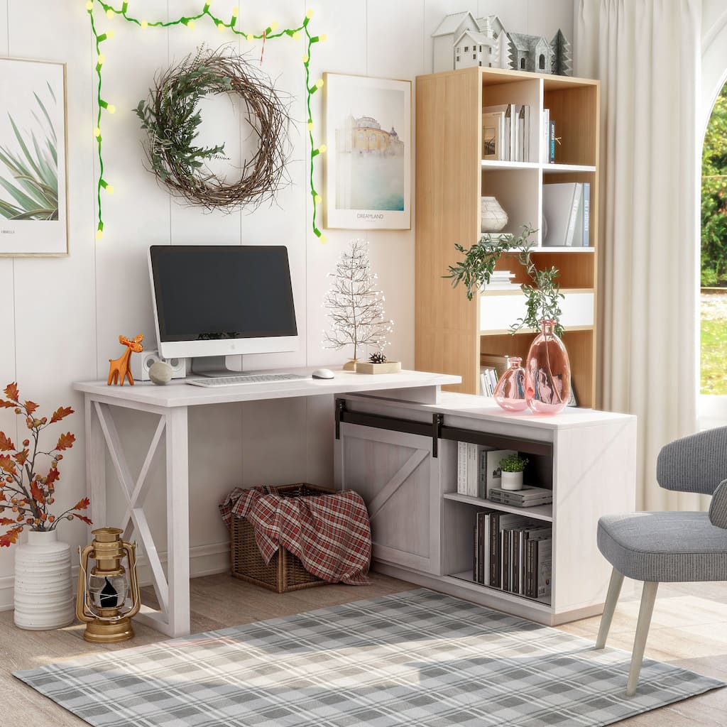 Furniture of America Brasnar 56-inch L-shape Storage Computer Desk