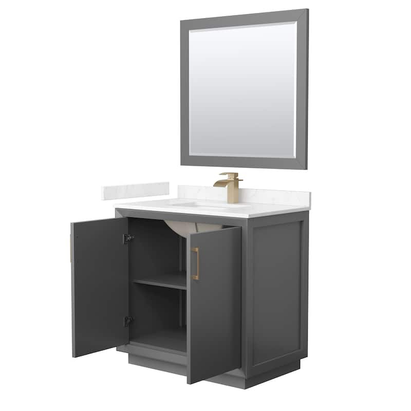 Strada 36-Inch Single Vanity Set, Cultured Marble Top, 34-Inch Mirror
