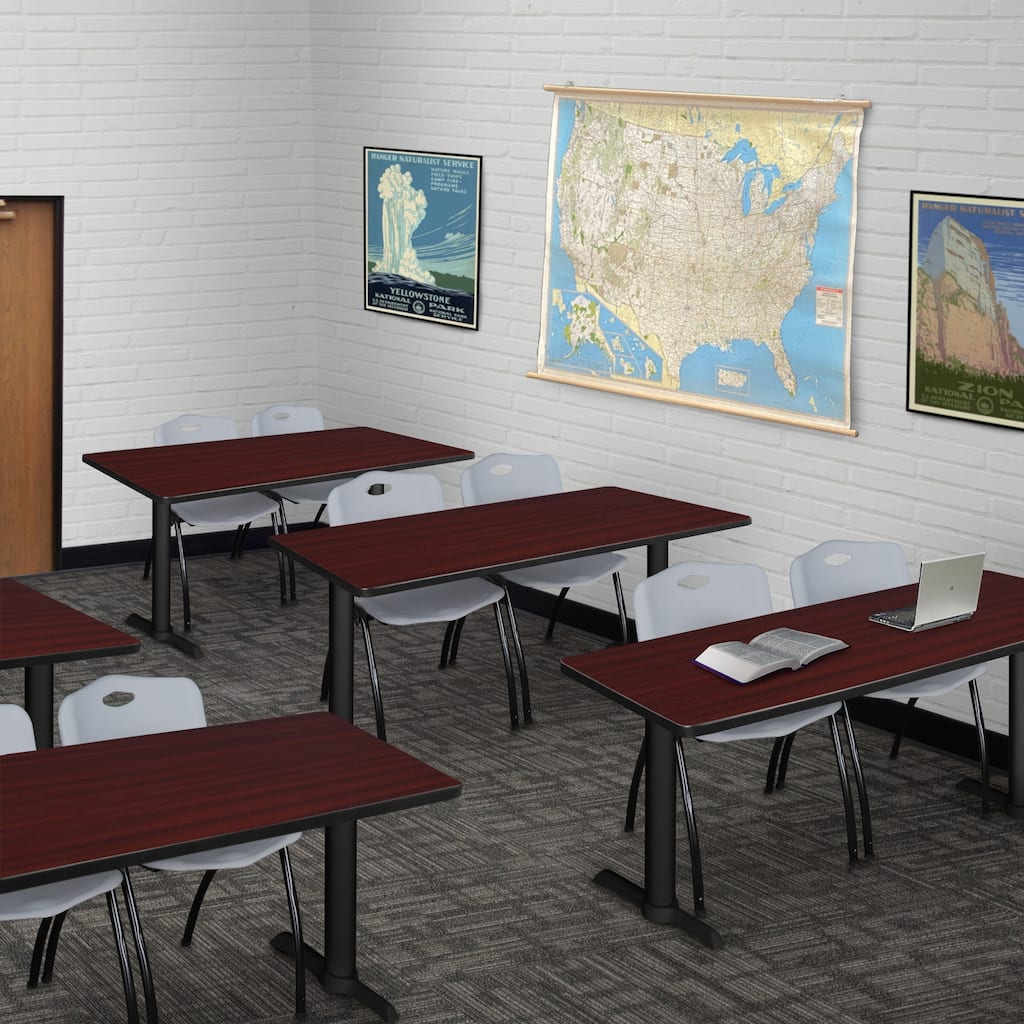 48" x 24" Training Table- Mahogany & 2 'M' Stack Chairs- Grey