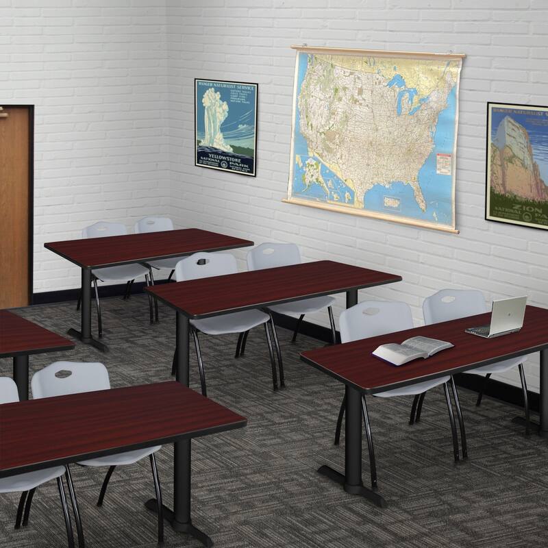 48" x 24" Training Table- Mahogany & 2 'M' Stack Chairs- Grey