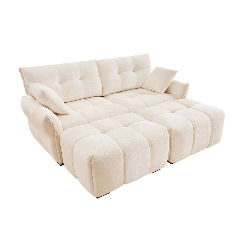 78.7" Chenille 2-Seater Sofa Set with 2 Ottomans and Throw Pillows, Plush Deep Seating Design