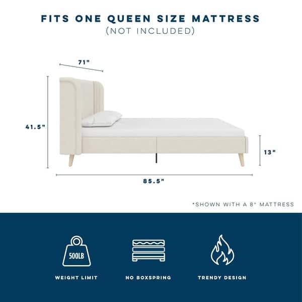 dimension image slide 2 of 4, The Novogratz Holly Upholstered Wingback Platform Bed
