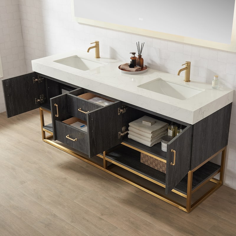 Alistair Bath Vanity with Grain White Stone Top and Mirror
