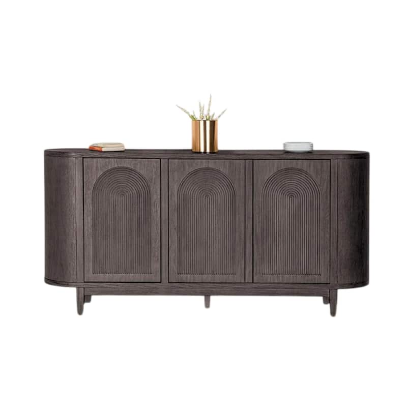 Zoko Sideboard Buffet Console, Arched Design Doors, Gray Wood 77 Inch