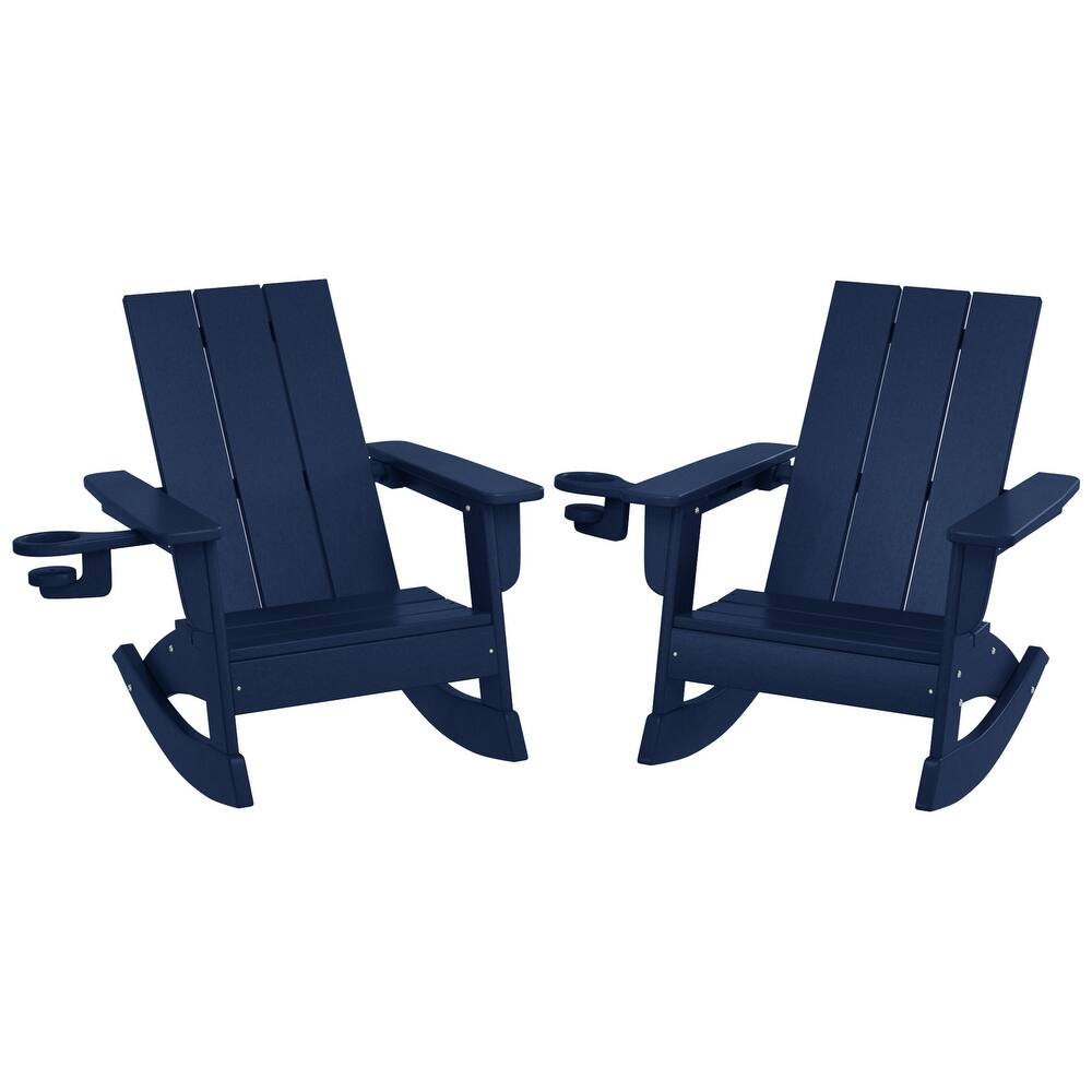 Shoreside Kids Outdoor Poly Adirondack Rocking Chair with Cup Holder (Set of 2)