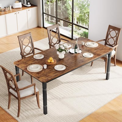 Farmhouse Dining Table for 6-8 People - Rustic Industrial Kitchen Table for Dining Room