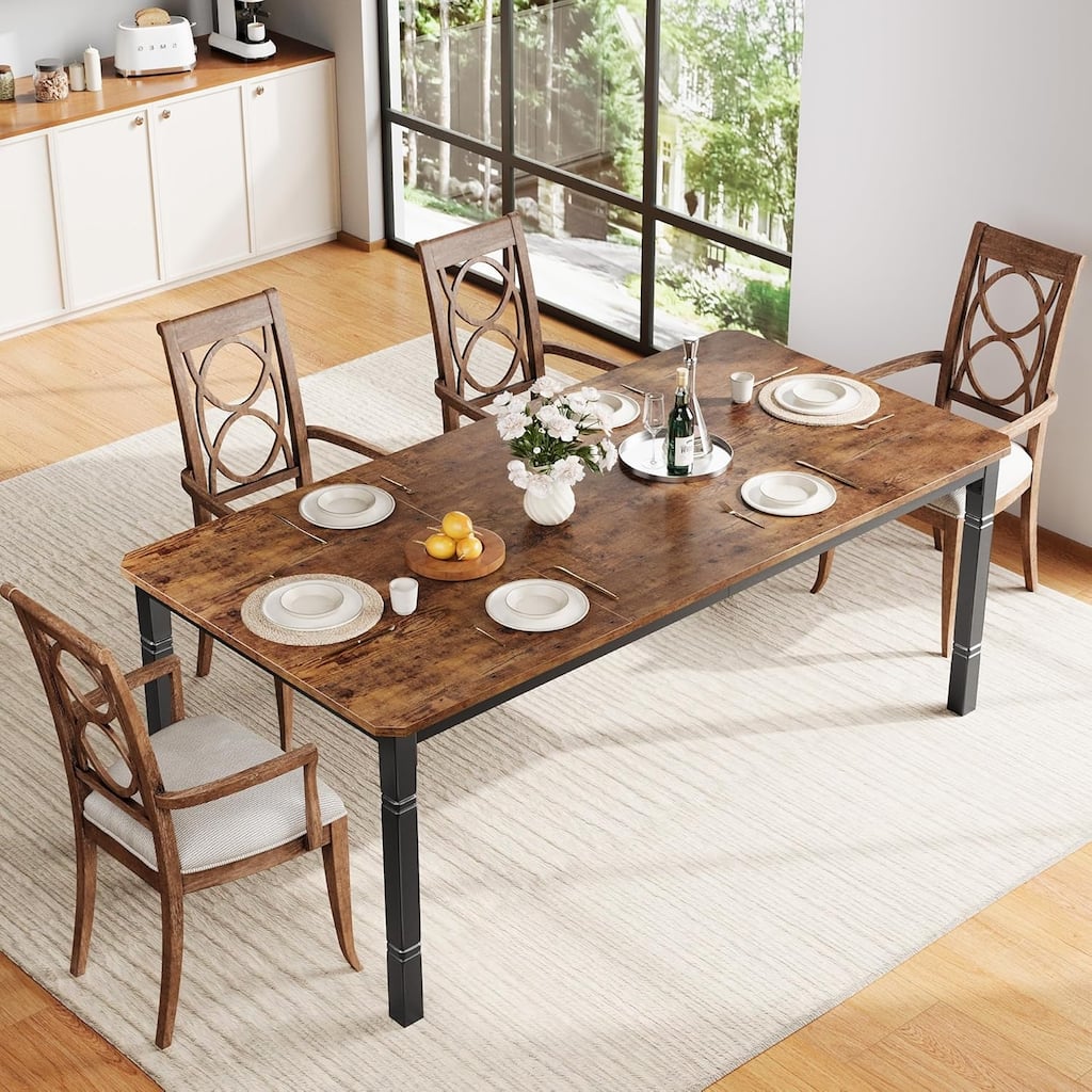 Farmhouse Dining Table for 6-8 People - Rustic Industrial Kitchen Table for Dining Room