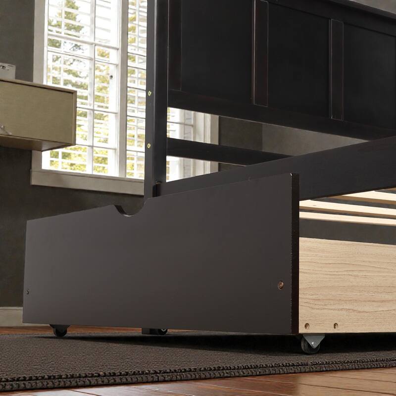 Twin Size Platform Storage Bed with 2 Drawers, Solid Wood & MDF Frame, Under-Bed Rolling Drawers, No Box Spring Needed