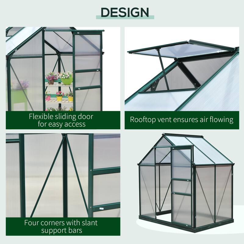 Outsunny 6' x 4' x 7' Twin Wall Polycarbonate Walk-In Greenhouse for Outdoors - 6' x 4' x 6.5'