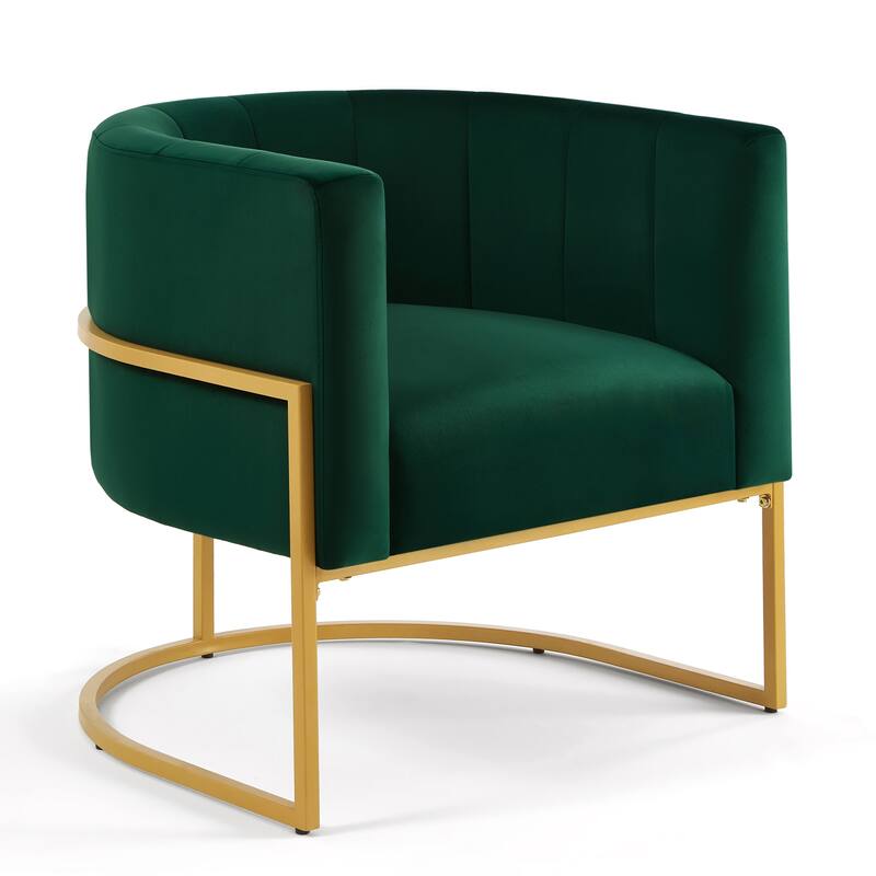 Emerald Stylish Velvet Upholstered Chair Barrel Chair with Metal Frame, Curved Backrest Lounge Chair Club Chair for Living Room