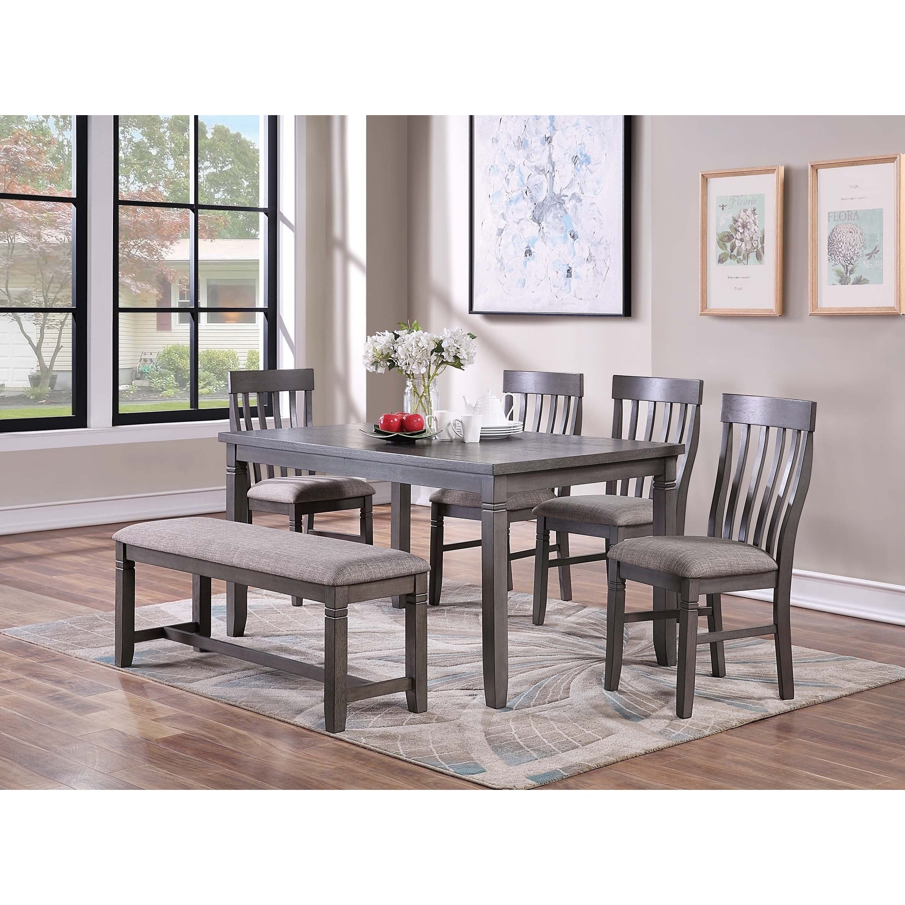 Contemporary Style 6pc Dining Set Slat Back Chairs Oak Finish