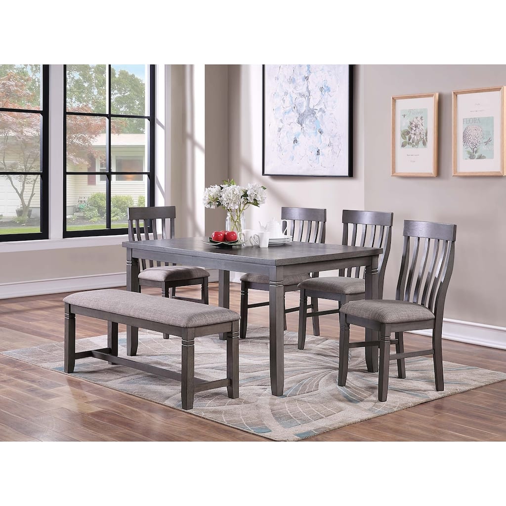 Contemporary Style 6pc Dining Set Slat Back Chairs Oak Finish