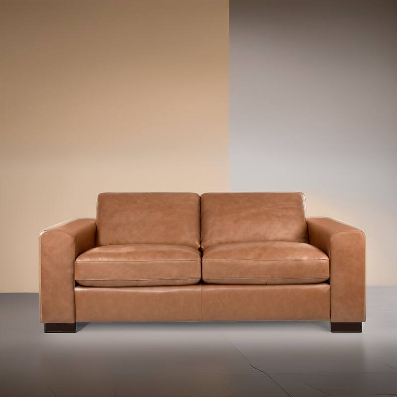 Genuine Leather Loveseat Sofa - Ultimate Comfort, Mid-Century Living Room Loveseat, Modern Small Couch with Sturdy Block Legs