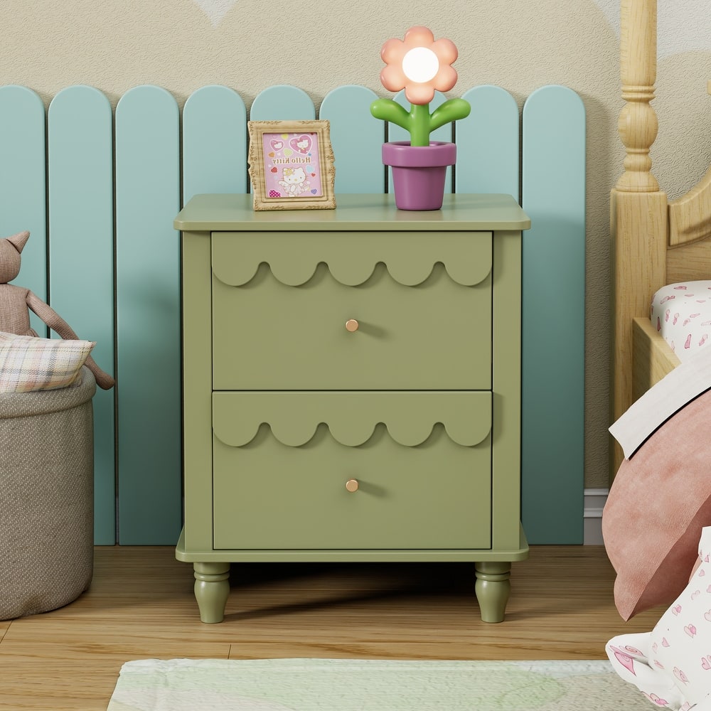 2 Drawers Nightstand Curved Design Cloud Bedside Table