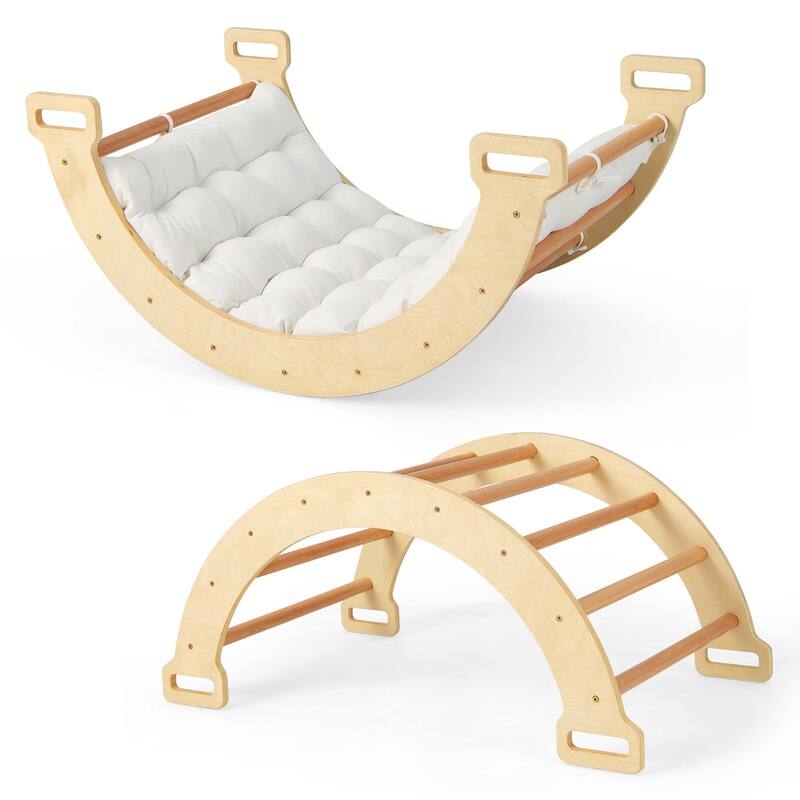 2-in-1 Montessori Wooden Arch Climbing Toys Children Learning Playset - Brown