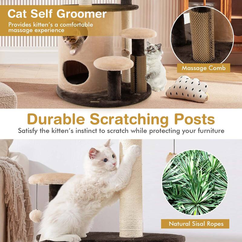 40'' Cat Tree Tower Multi-Level Activity Tree w/ 2-Tier Cat-Hole Condo