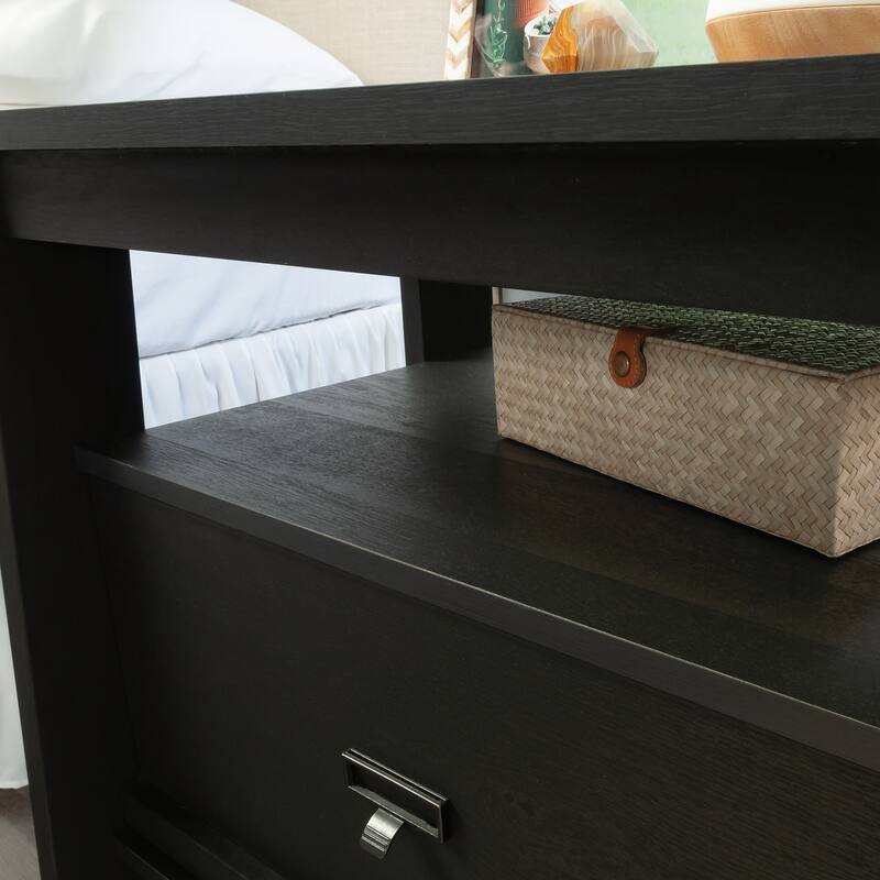 Wood Farmhouse Nightstand with 1 Drawer and Open Shelf