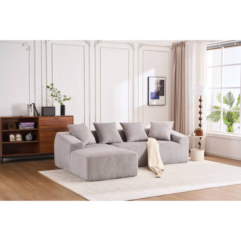 101.6" L-Shaped Corduroy Sectional Sofa with Chaise & Pillows
