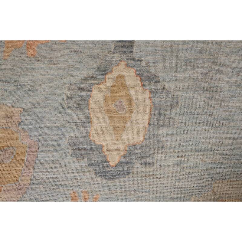 Vegetable Dye Blue Oushak Turkish Area Rug Handmade Wool Carpet - 9'4" x 11'10"
