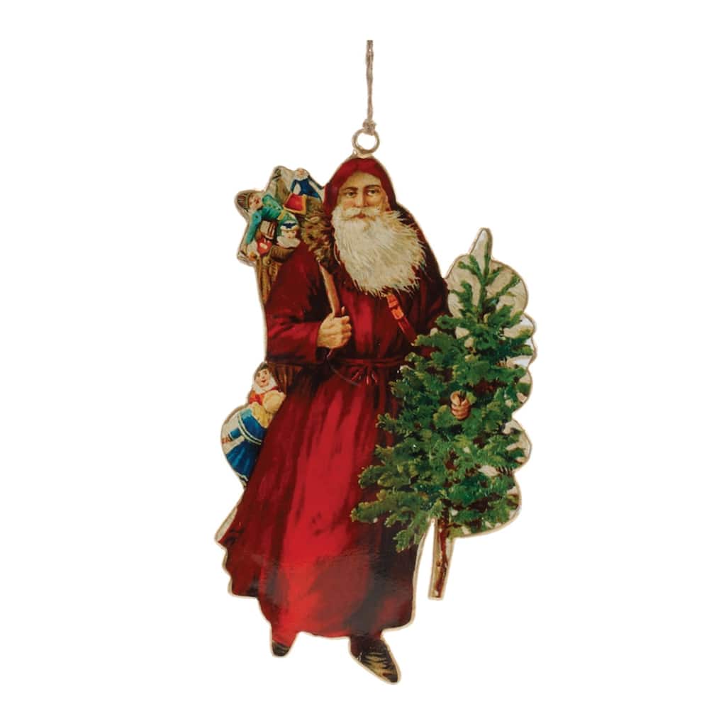 Santa Claus with Tree Christmas Ornaments - 8.5" - Red and Green - 6ct
