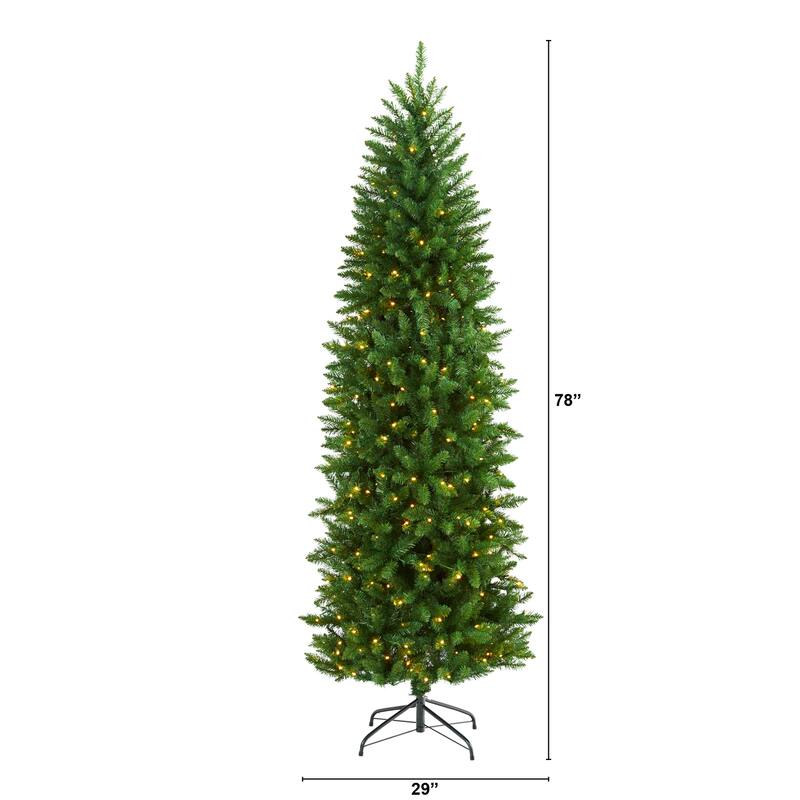 Slim Artificial Christmas Tree with Lights - 6.5ft Green Pine Holiday Decor - 78