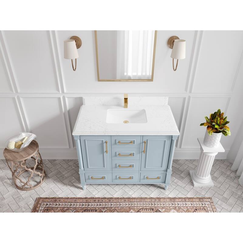 Willow Collections 42 in. W x 22 in. D Aberdeen Single Bowl Sink Bathroom Vanity in Pewter Green with Countertop