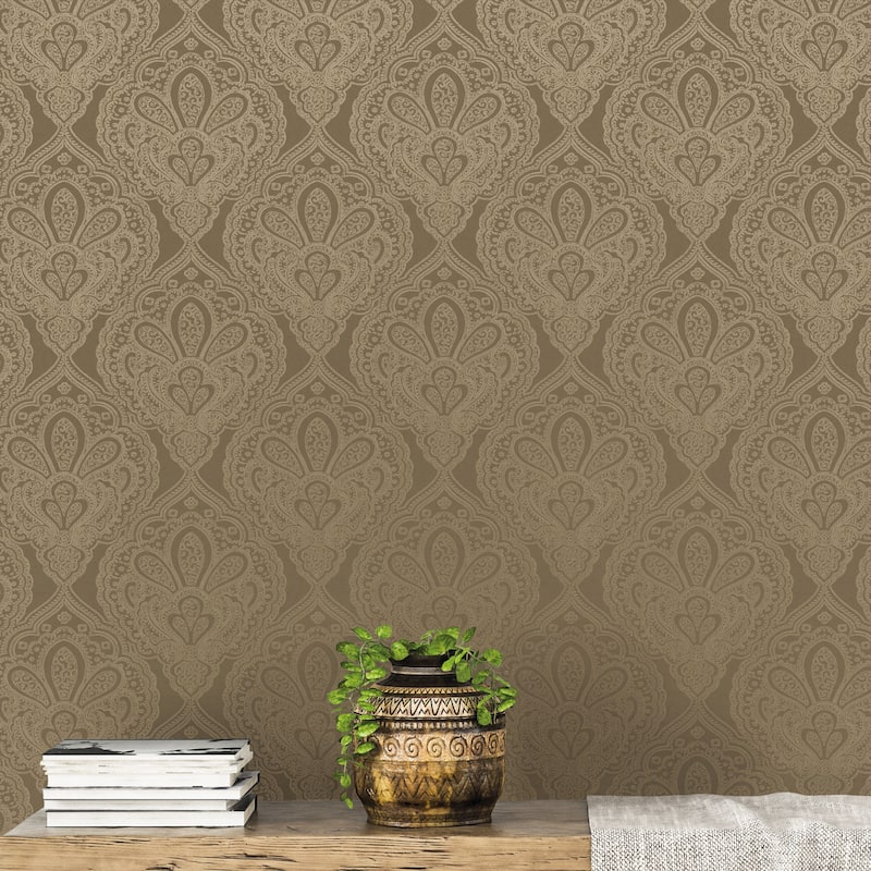 Galerie Wallcoverings Emporium 3D Embossed Mehndi Damask Non-woven Metallic Wallpaper Roll