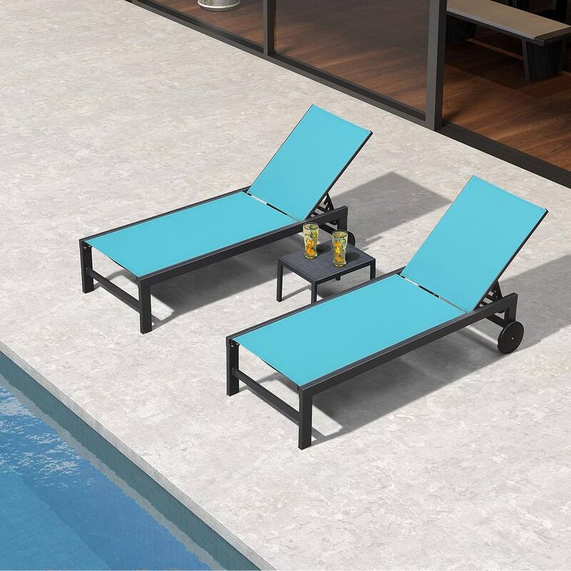 PURPLE LEAF Adjustable Patio Chaise Lounge Set 2 Pieces Lounge Chairs with Wheels and Side Table