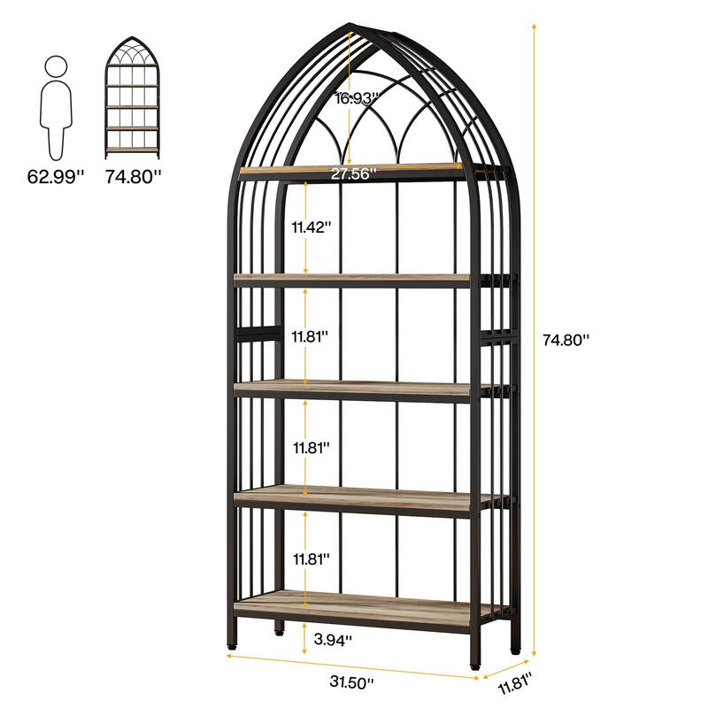 5-Tier Bookshelf Bookcase with Unique Bow Design Top for Home Office, Open Display Storage Shelf for Living Room