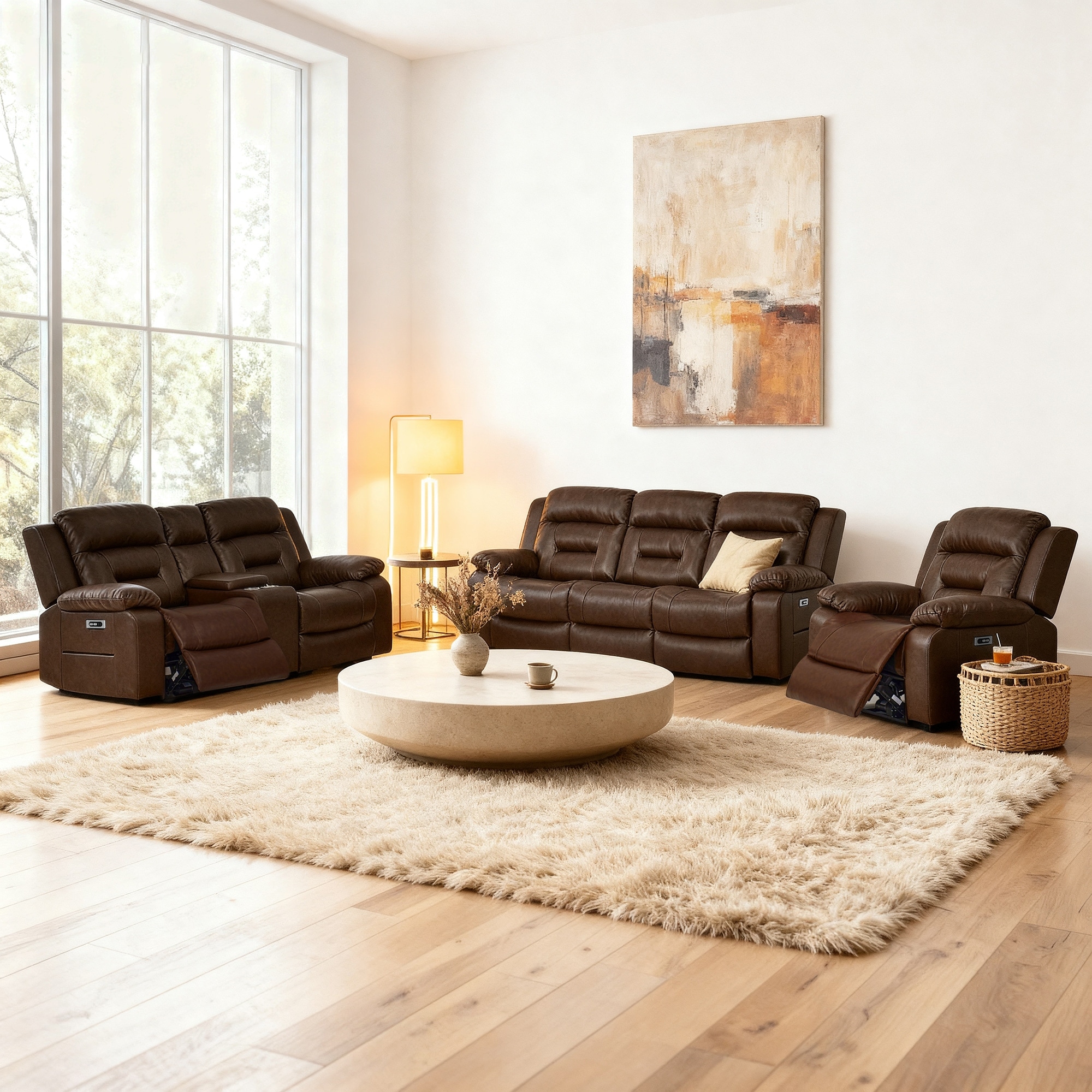 3-Piece Faux Leather Modular Design Power Recliner Sofa Set with USB & USB-C Charging