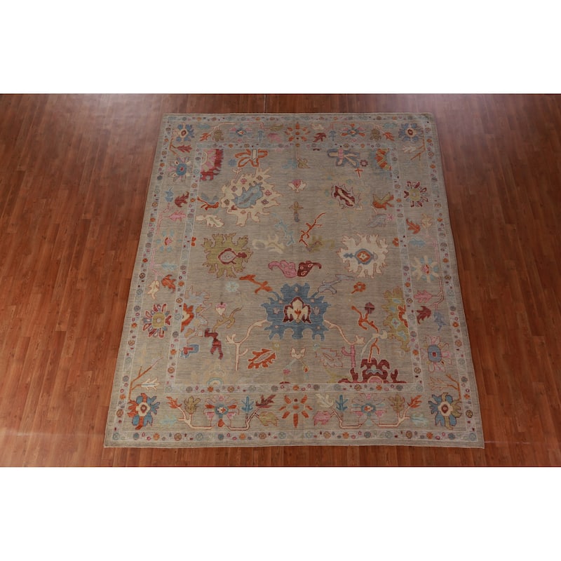 Hand Knotted Oriental 100% Wool Carpet Transitional All-Over Beige & Ivories Oushak Area Rug - 9' 10'' X 8' 5''