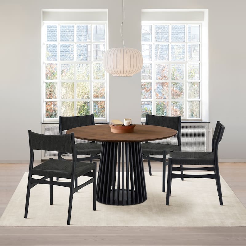 Pasadena Erie 5 Piece Round Dining Set with Paper Cord Chairs - Black/Walnut