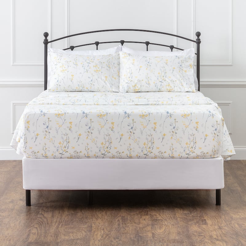 Chanasya Spring Yellow Floral Print Ultra Soft Microfiber Sheet Set