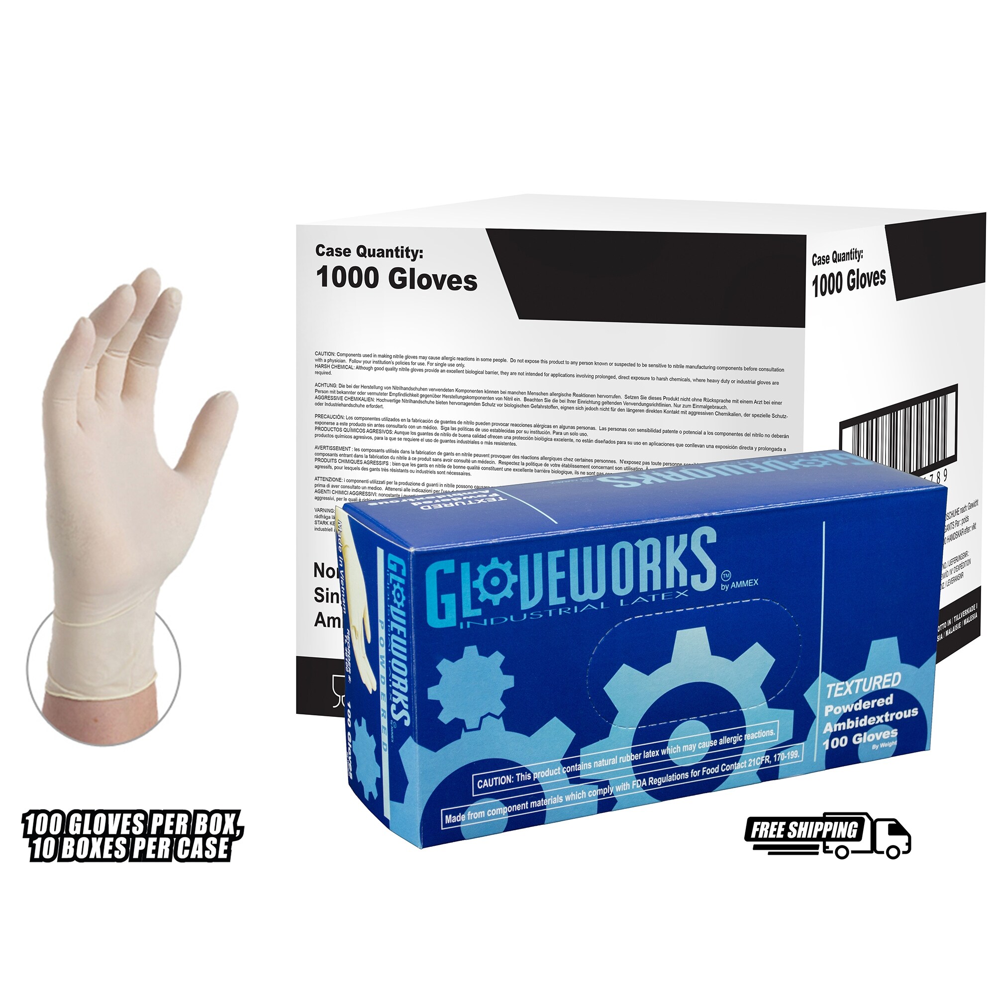 Medium Disposable 4 mil AMMEX Latex Gloves Box of 100 White Industrial TL44100-BX Powdered Gloveworks 