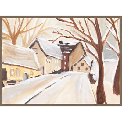 Snowy Street I by Annie Warren Framed Canvas Wall Art Print - Sylvie Dark Gold