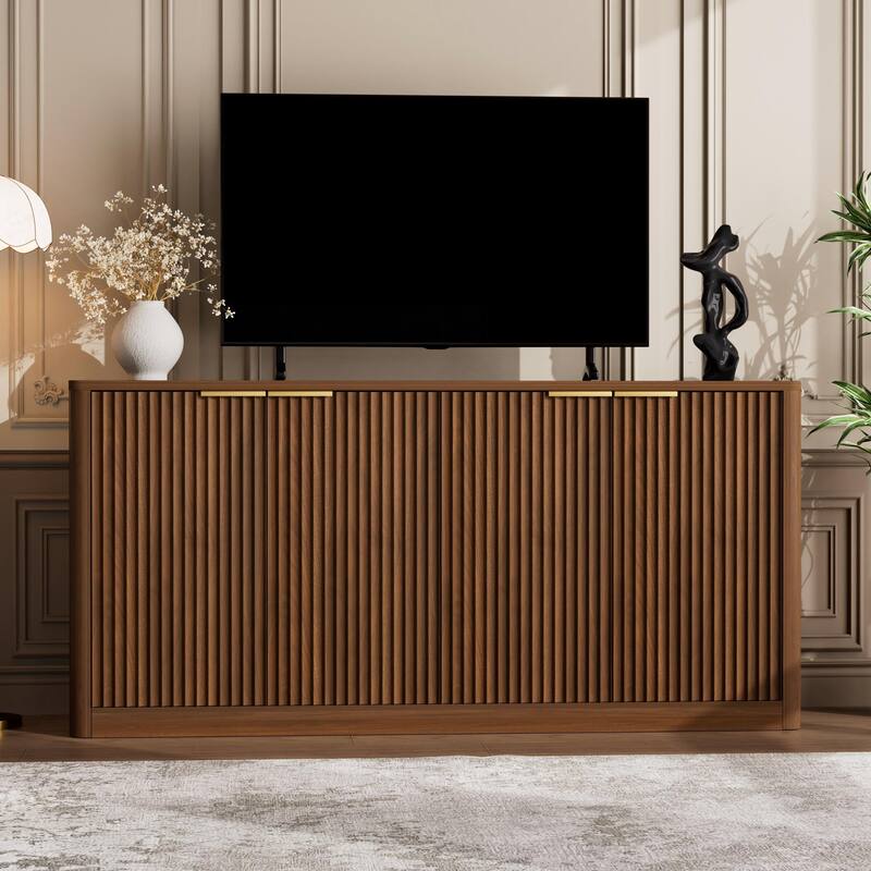 Sideboard Storage Cabinet TV Stand with wave pattern Buffet Cabinet Wooden Vertical Striped Cabinet