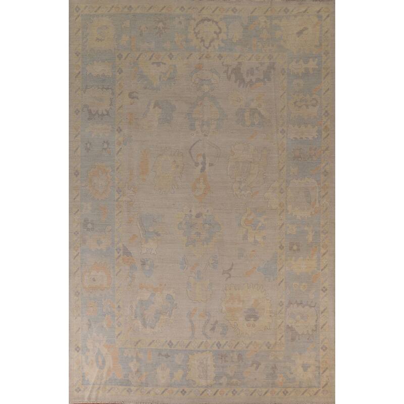 Vegetable Dye Oushak Oriental Area Rug Handmade Wool Carpet - 9'3"x 11'10"