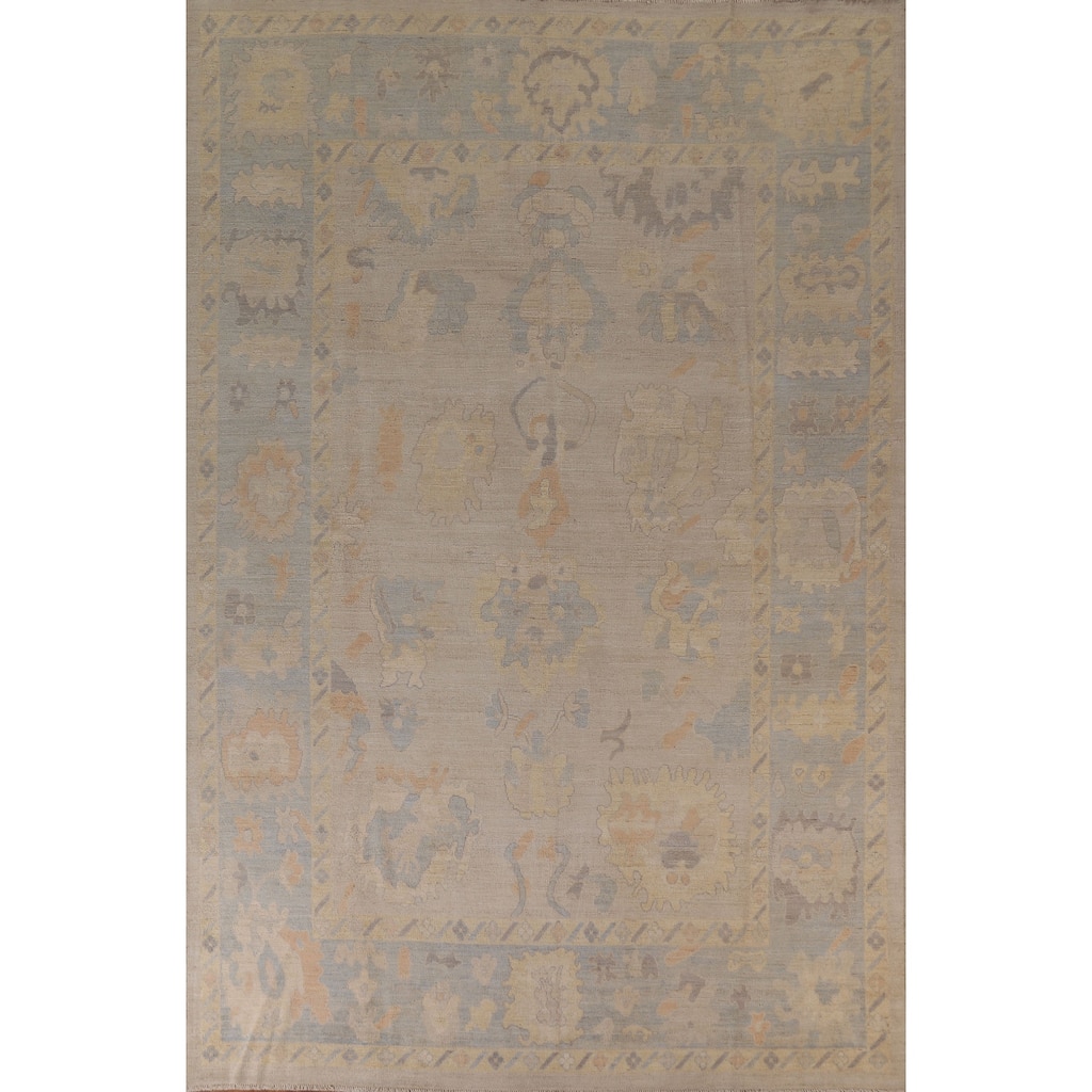 Vegetable Dye Oushak Oriental Area Rug Handmade Wool Carpet - 9'3"x 11'10"