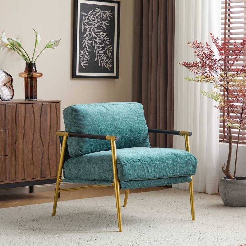 27.56" Small Upholstered Accent Chair with Gold Metal Frame